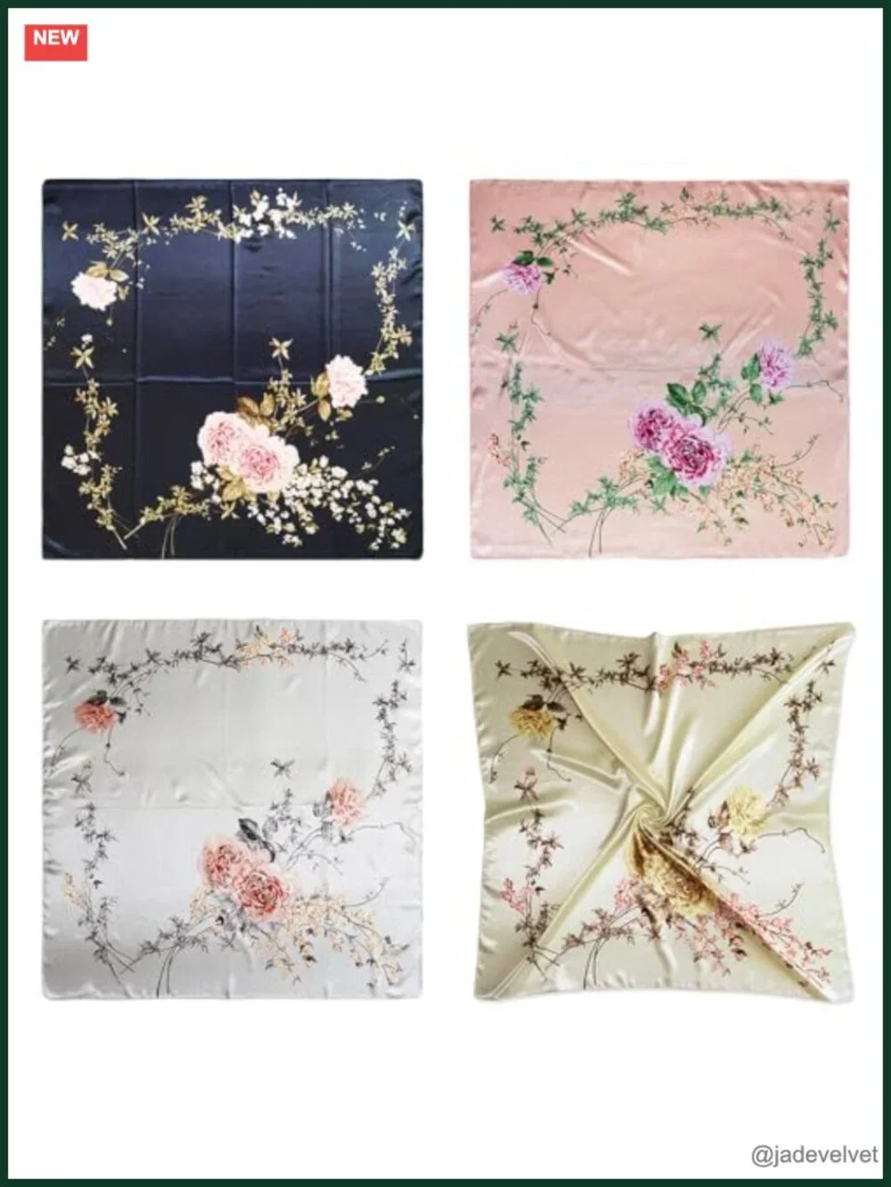 Silk Like Satin Hair Scarves, 35x35 in, 4 Pack, Square Bandana Headwrap